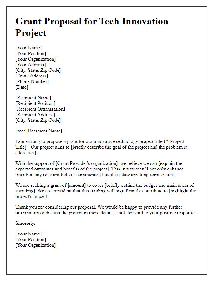 Letter template of grant proposal for tech innovation project