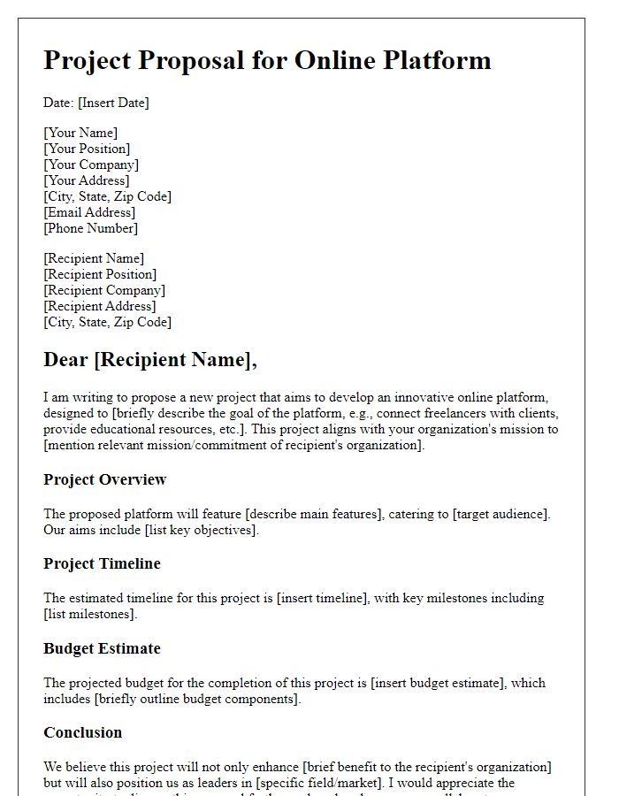 Letter template of project proposal for online platform