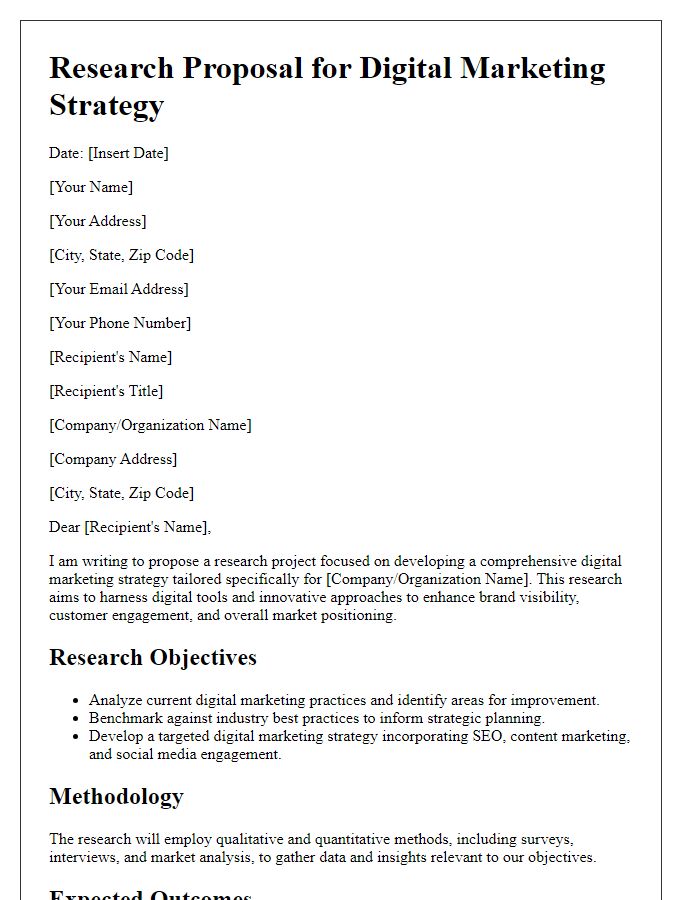 Letter template of research proposal for digital marketing strategy