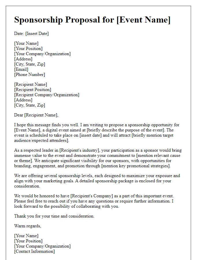 Letter template of sponsorship proposal for digital event