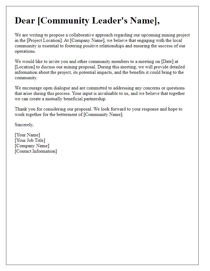 Letter template of mining proposal for community engagement.