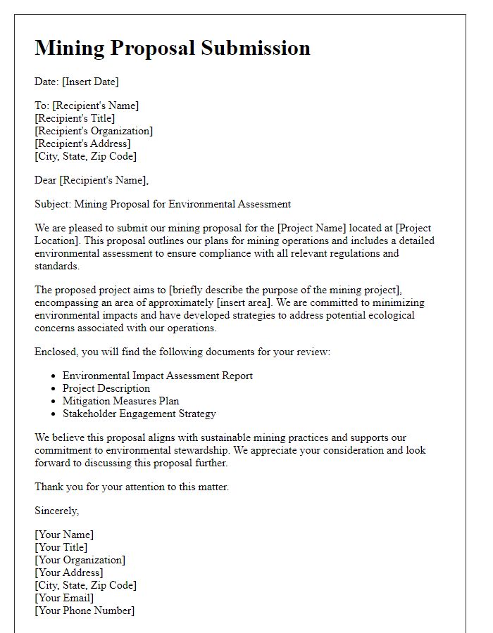 Letter template of mining proposal for environmental assessment.