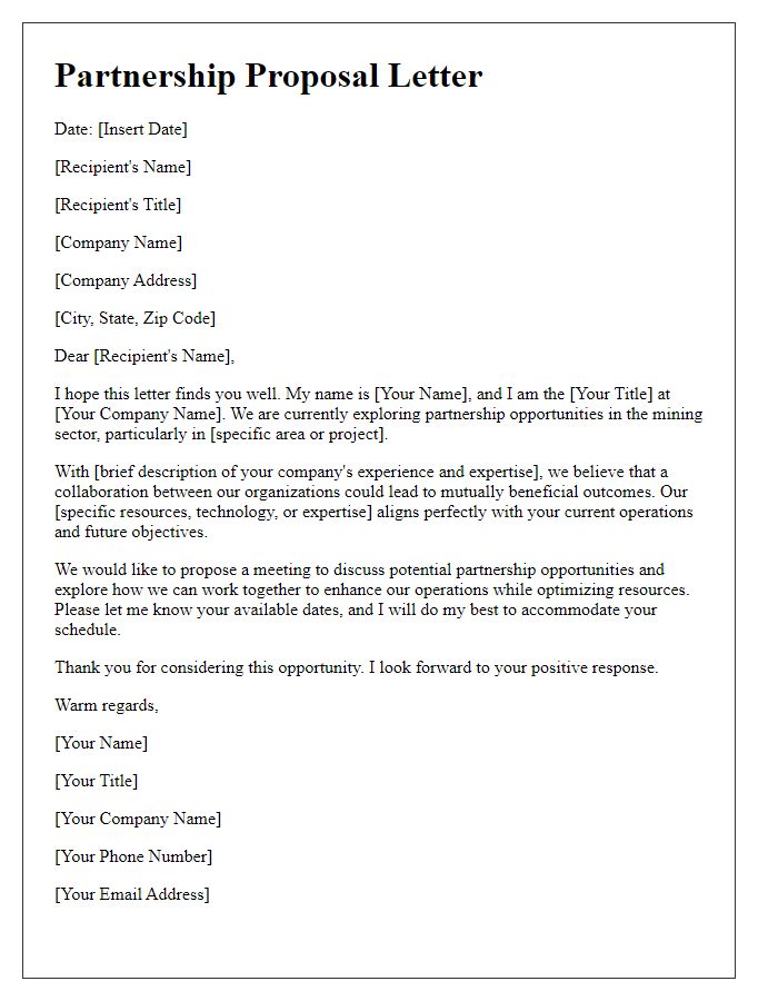 Letter template of mining proposal for partnership opportunities.