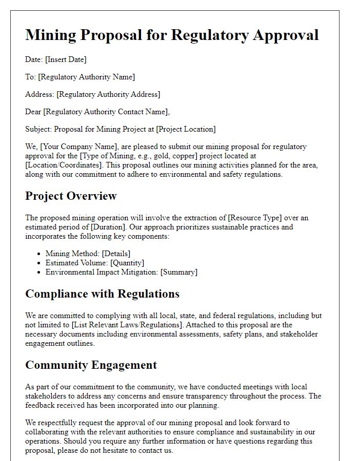 Letter template of mining proposal for regulatory approval.