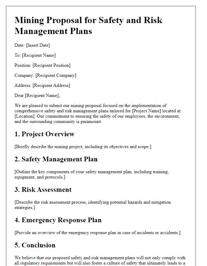 Letter template of mining proposal for safety and risk management plans.