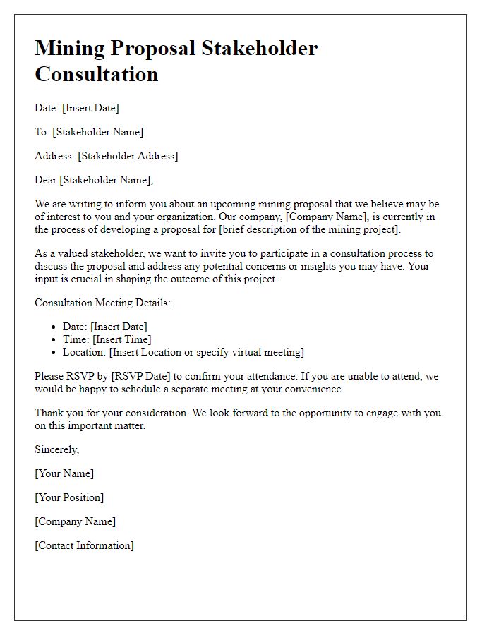 Letter template of mining proposal for stakeholder consultation.