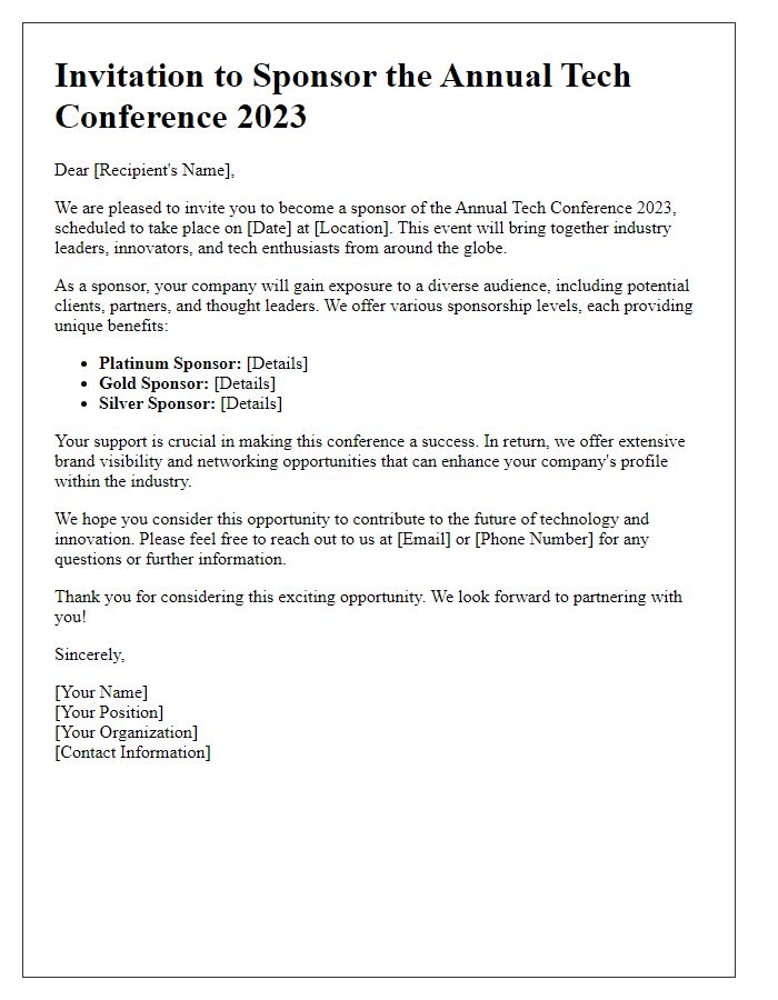 Letter template of sponsorship invitation for a conference.