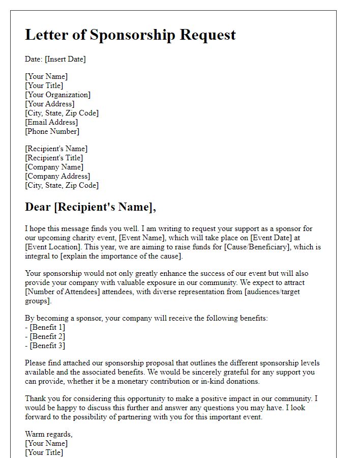 Letter template of sponsorship request for a charity event.