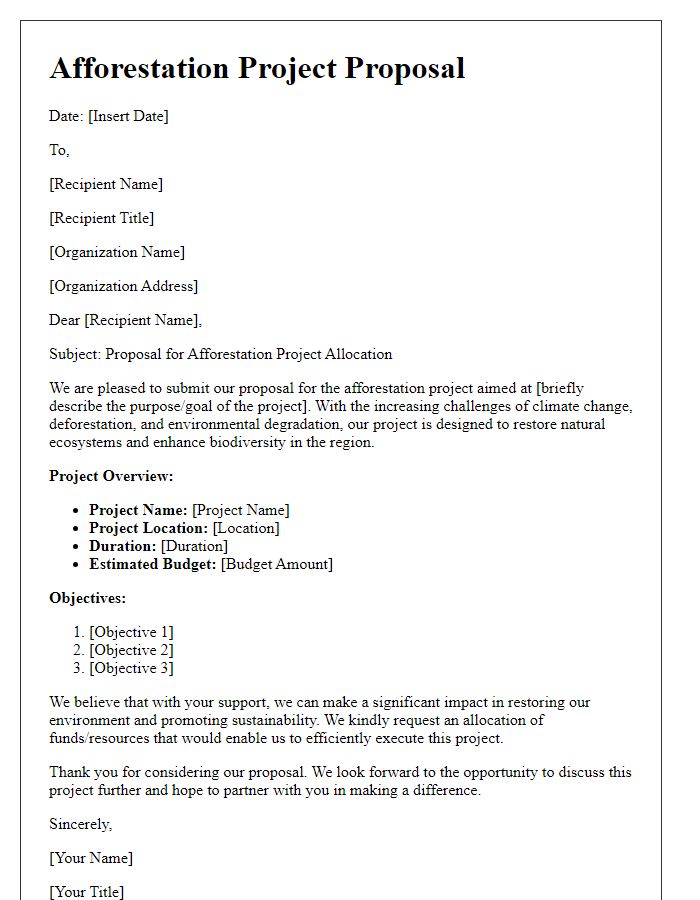 Letter template of afforestation project proposal allocation