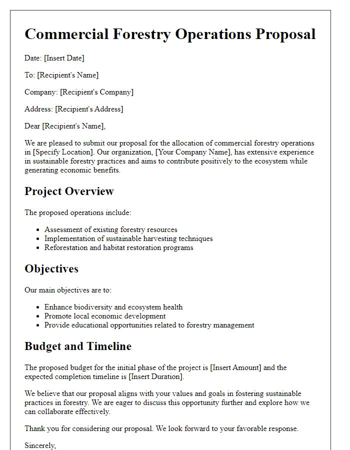 Letter template of commercial forestry operations proposal allocation