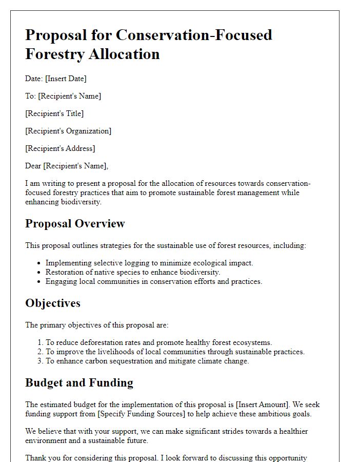 Letter template of conservation-focused forestry proposal allocation