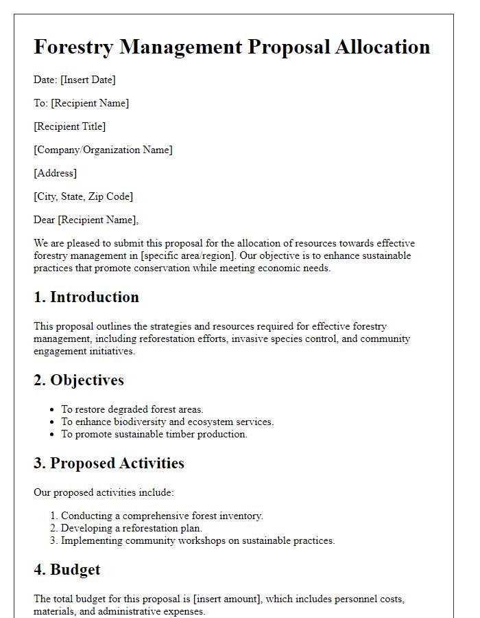 Letter template of forestry management proposal allocation