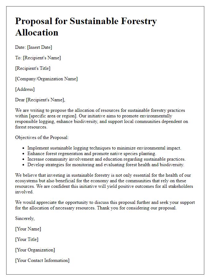 Letter template of sustainable forestry proposal allocation