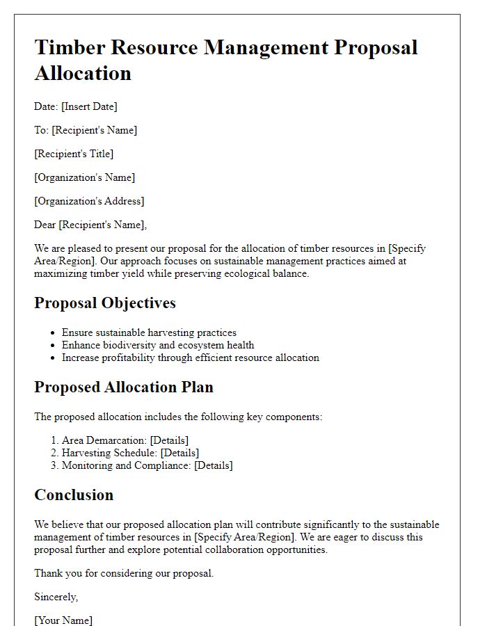 Letter template of timber resource management proposal allocation