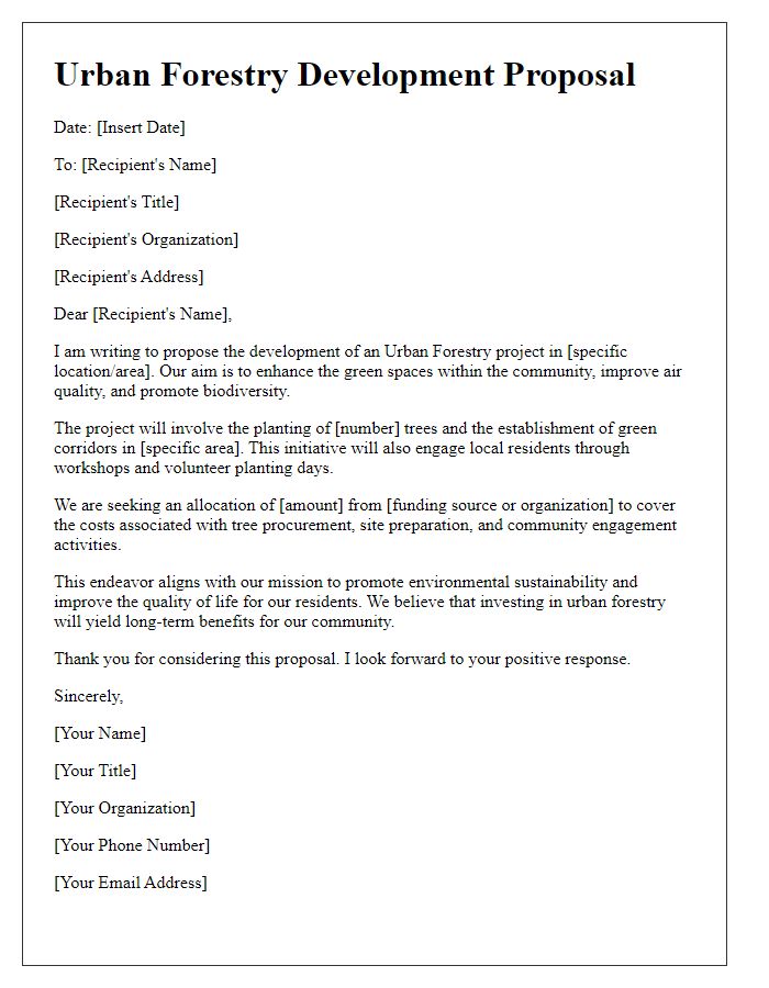 Letter template of urban forestry development proposal allocation