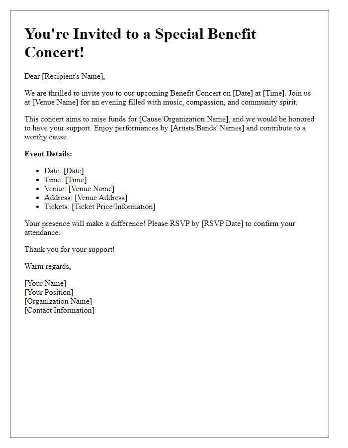 Letter template of benefit concert invitation