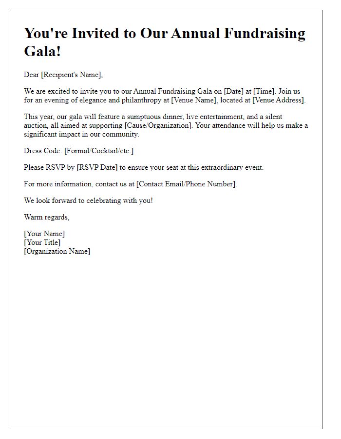 Letter template of fundraising gala invitation