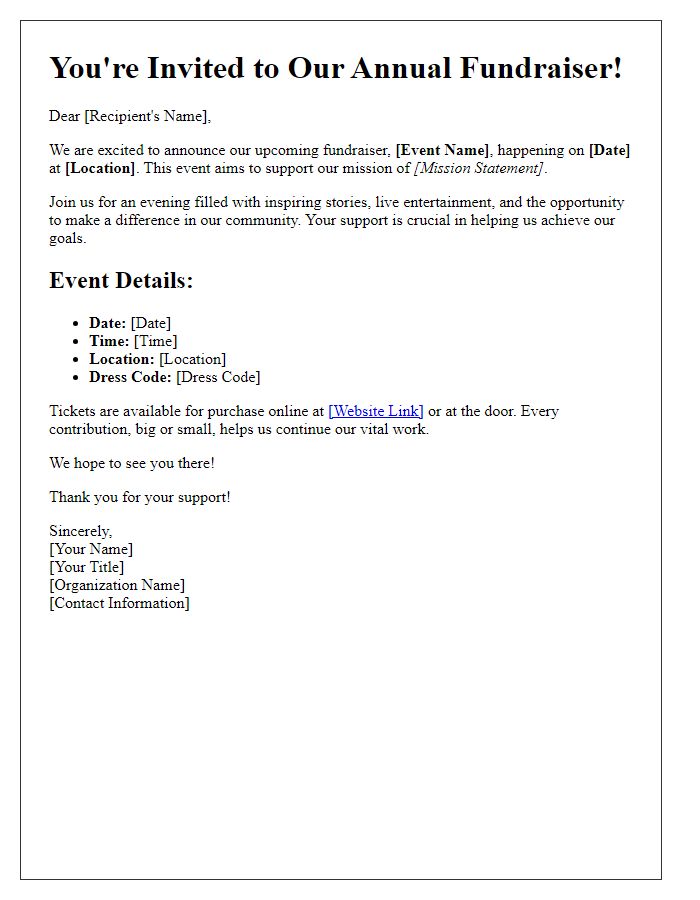 Letter template of non-profit fundraiser invitation