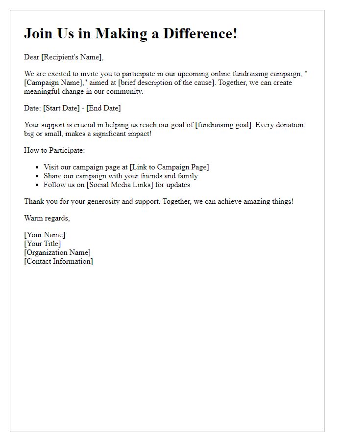 Letter template of online fundraising campaign invitation