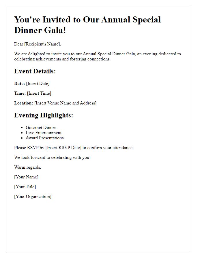 Letter template of special dinner gala invitation