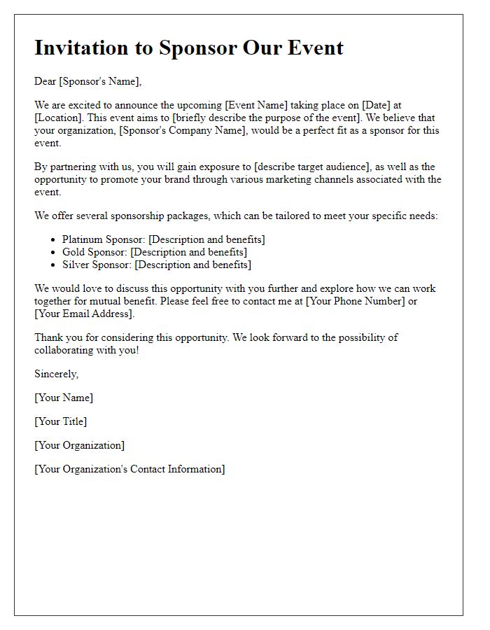 Letter template of sponsorship opportunity invitation