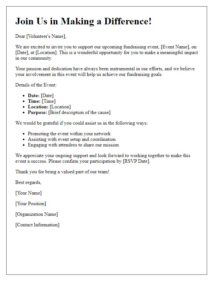 Letter template of volunteer support invitation for fundraising