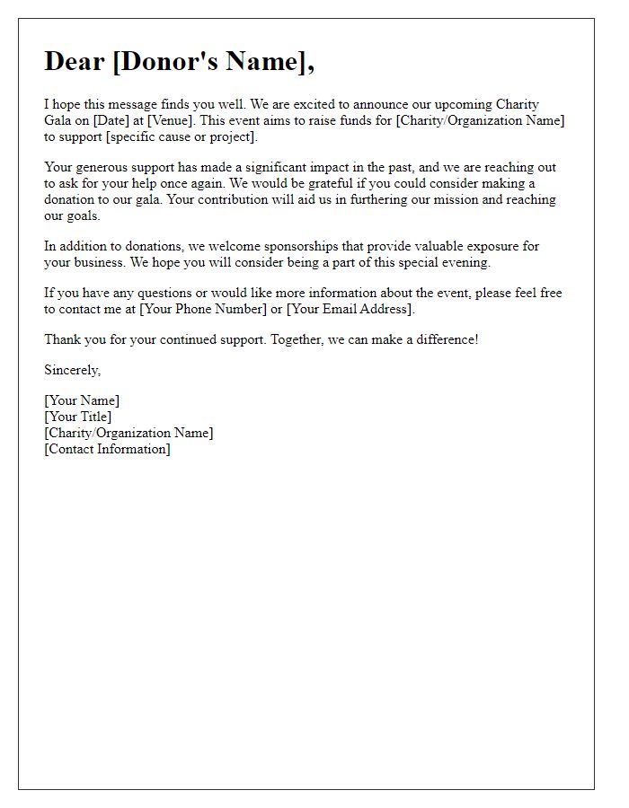 Letter template of donation solicitation for charity gala