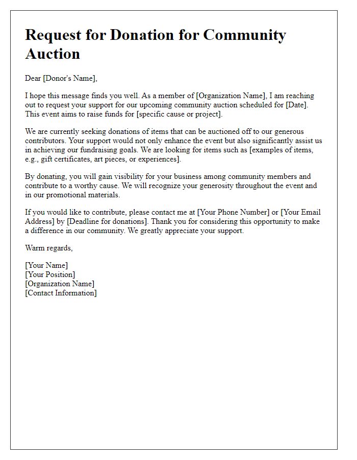 Letter template of fundraising item request for community auction