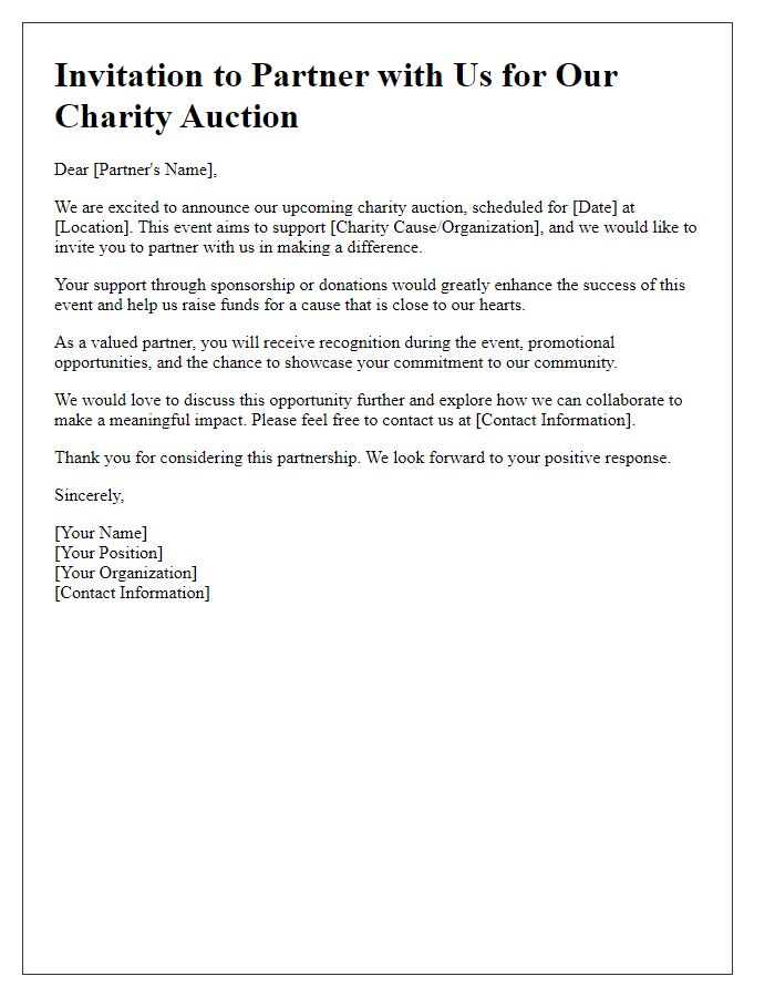 Letter template of partnership invitation for charity auction