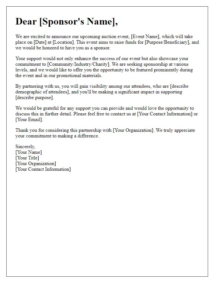 Letter template of sponsorship appeal for auction event