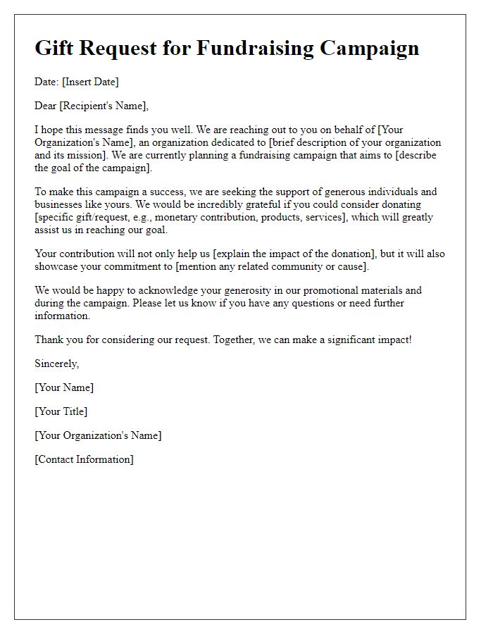 Letter template of gift request for fundraising campaigns.