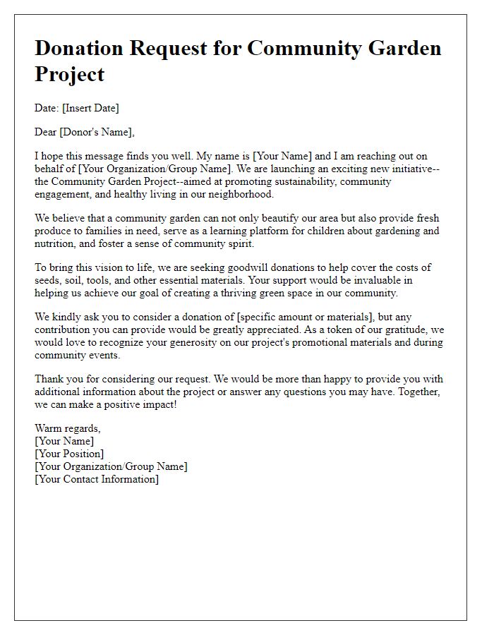 Letter template of goodwill donation request for a specific project.