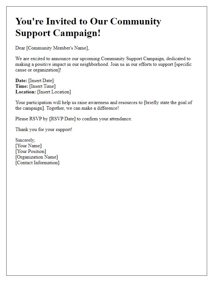 Letter template of community support campaign invitation