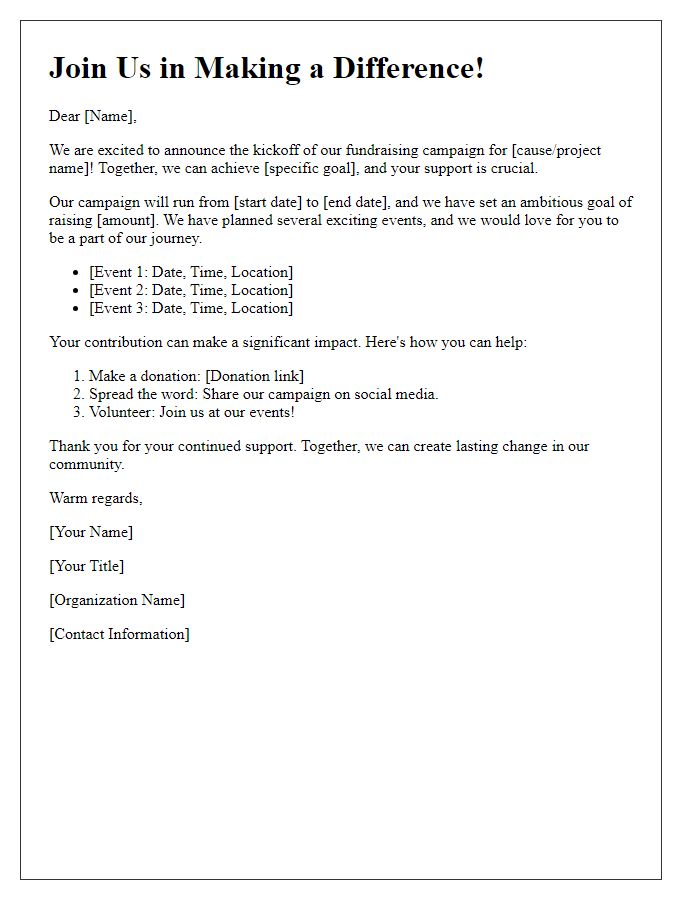 Letter template of fundraising campaign kickoff