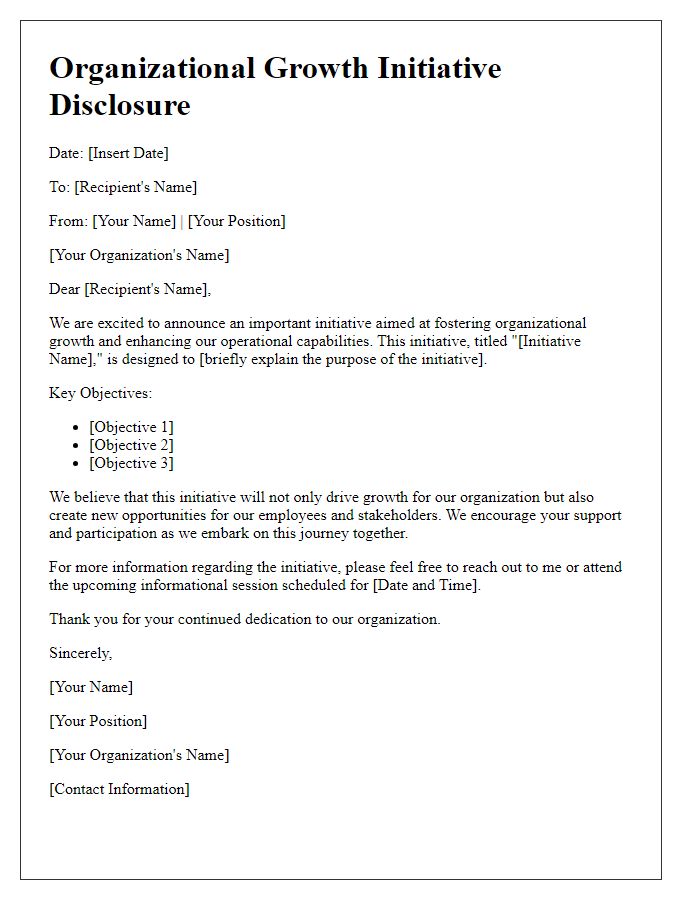 Letter template of organizational growth initiative disclosure