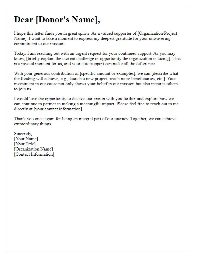 Letter template of appeal for elite donor support