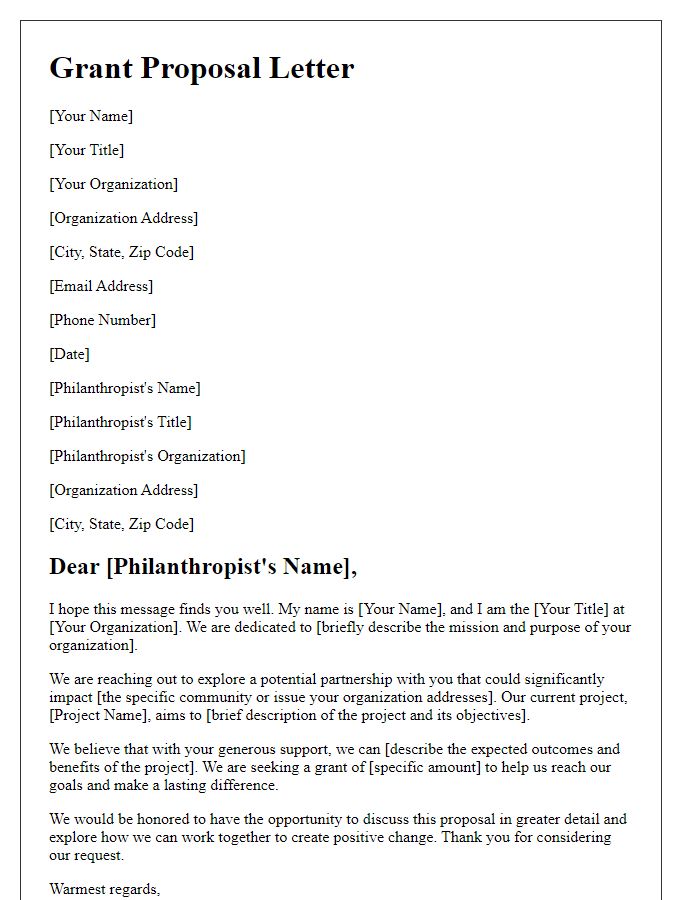 Letter template of grant proposal for substantial philanthropist