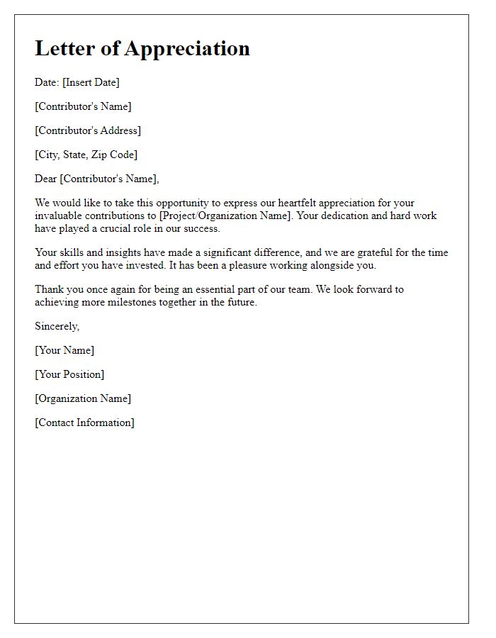 Letter template of appreciation for our valued contributors