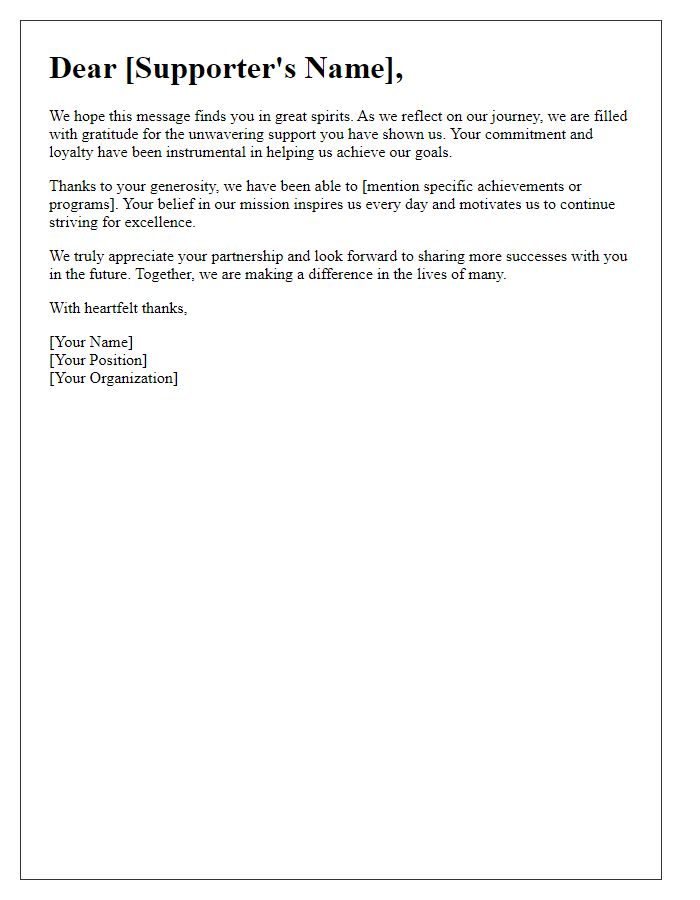 Letter template of heartfelt thanks to our loyal supporters