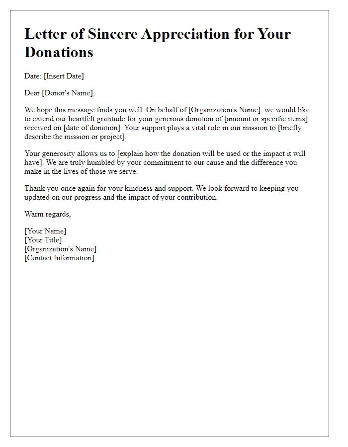 Letter template of sincere appreciation for your donations