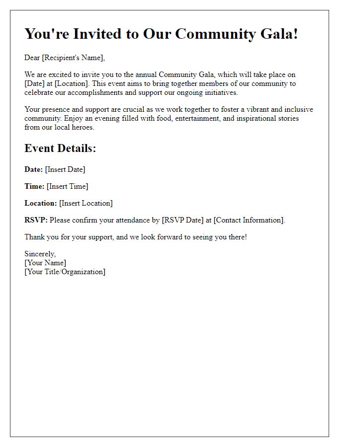 Letter template of community gala invitation for support