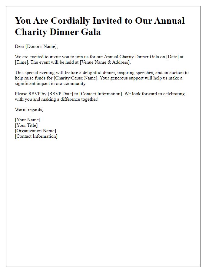 Letter template of dinner gala invitation for donations