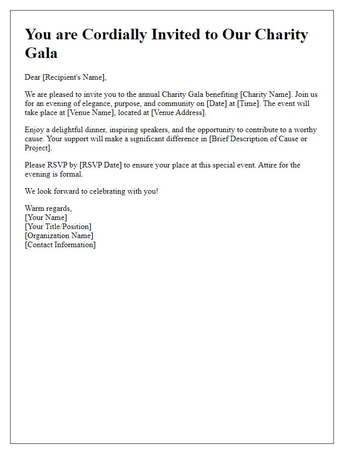 Letter template of formal gala invitation for charity