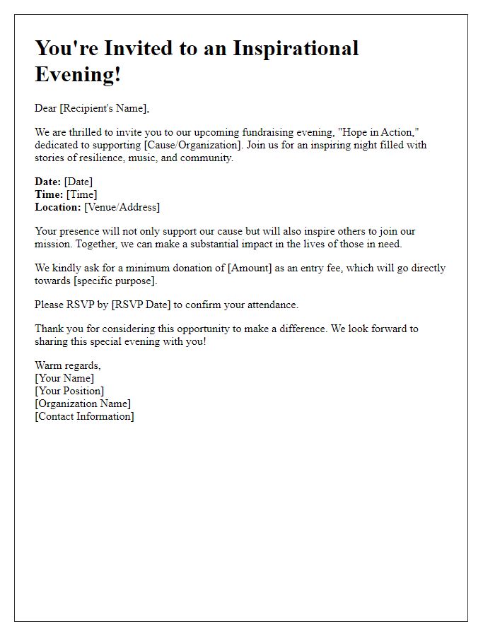 Letter template of inspirational fundraising evening invitation