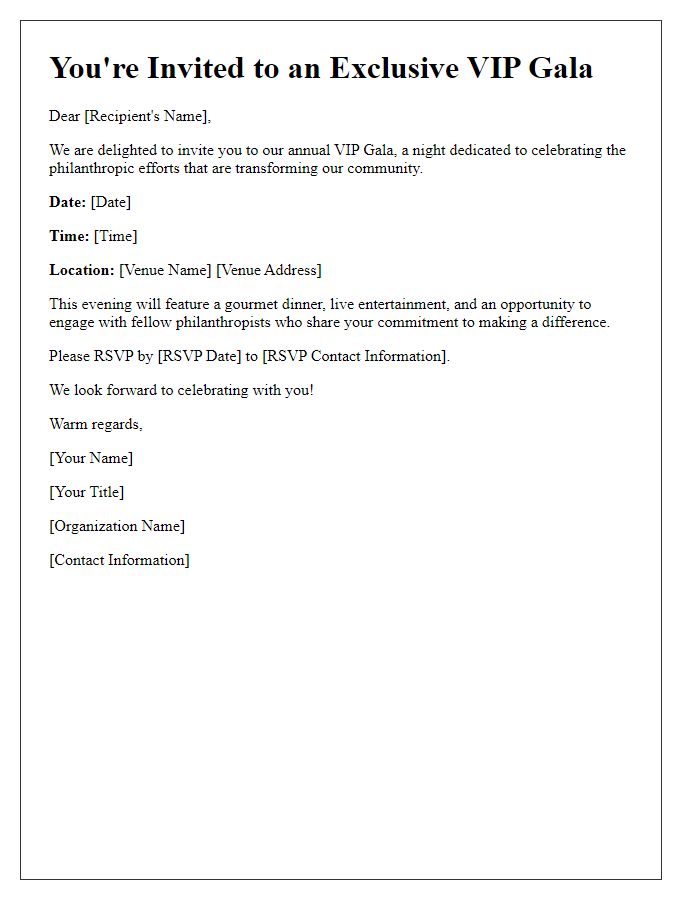 Letter template of VIP gala invitation for philanthropists