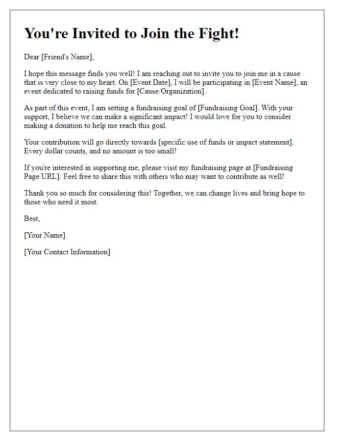 Letter template of a peer-to-peer fundraising invitation for events.