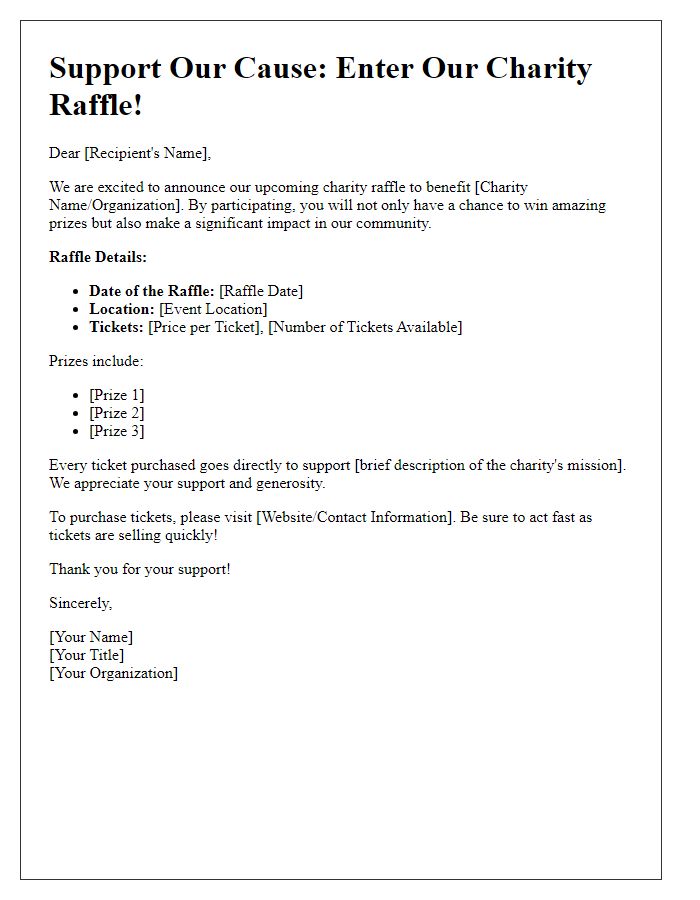 Letter template of charity raffle promotion