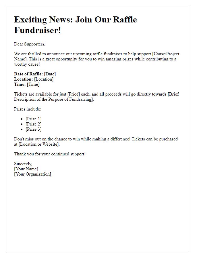 Letter template of raffle fundraising announcement