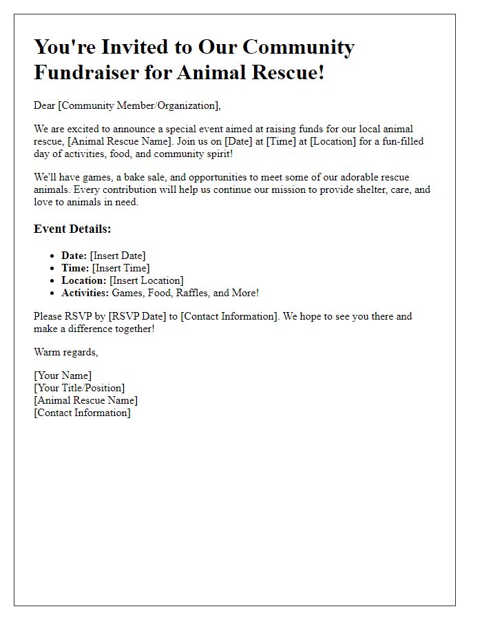 Letter template of community fundraiser invitation for animal rescue