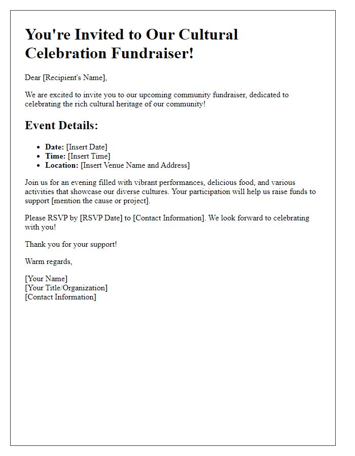 Letter template of community fundraiser invitation for cultural celebration